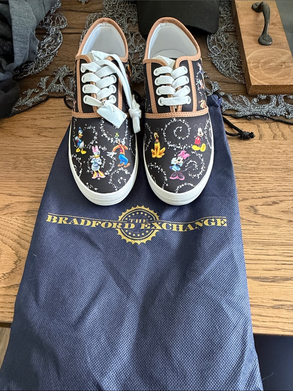 The Bradford Exchange Kids' Black Disney Character Lace-Up Sneakers